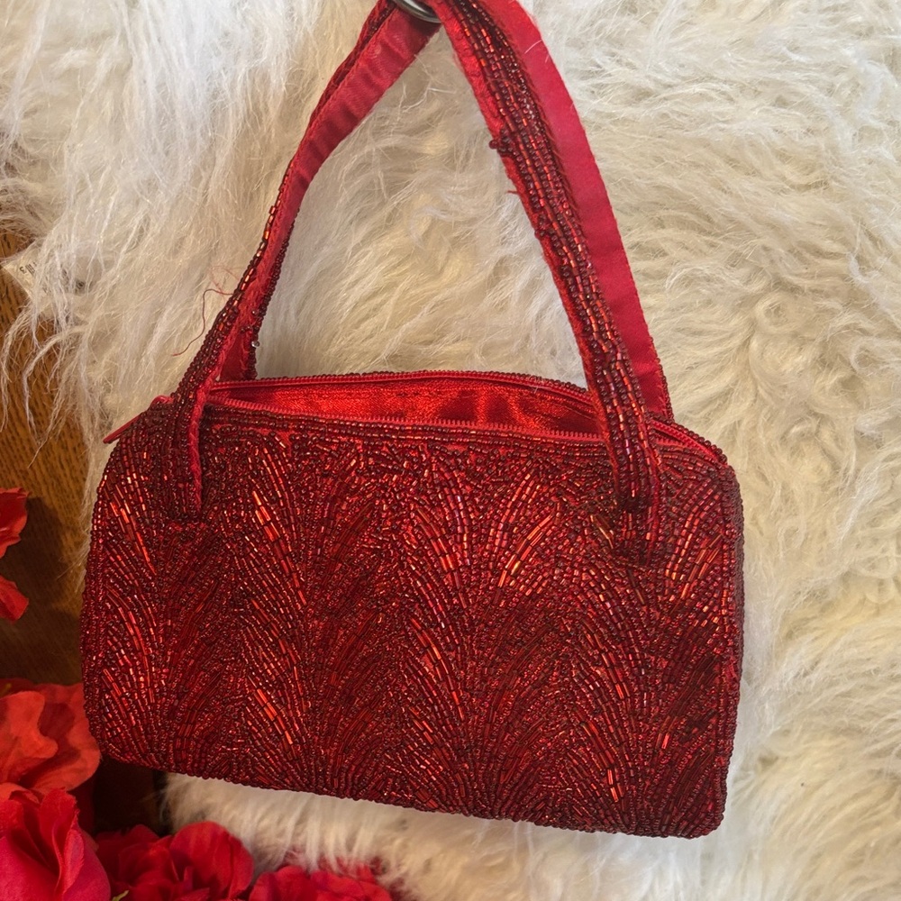 La Regale Red Beaded Clutch